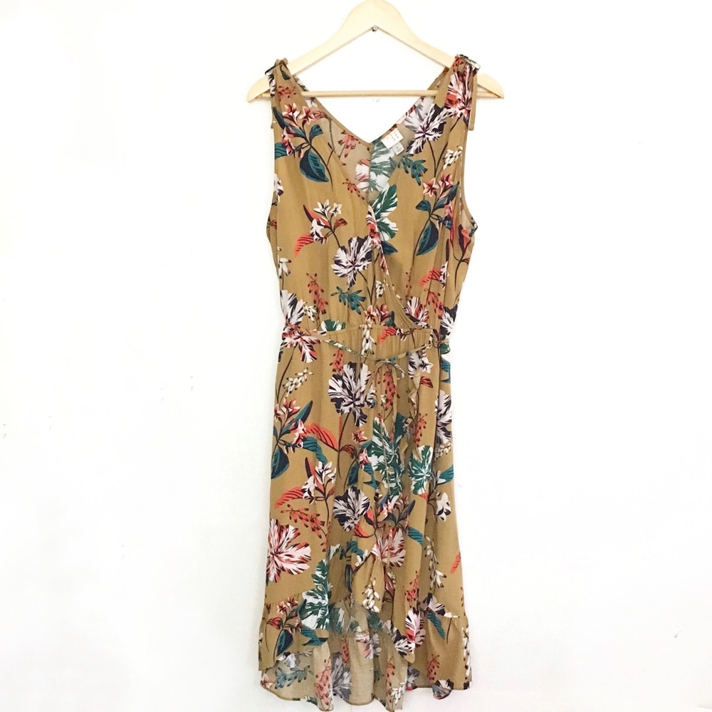 A New Day Floral Faux Wrap Dress Summer Midi Sz.XL
